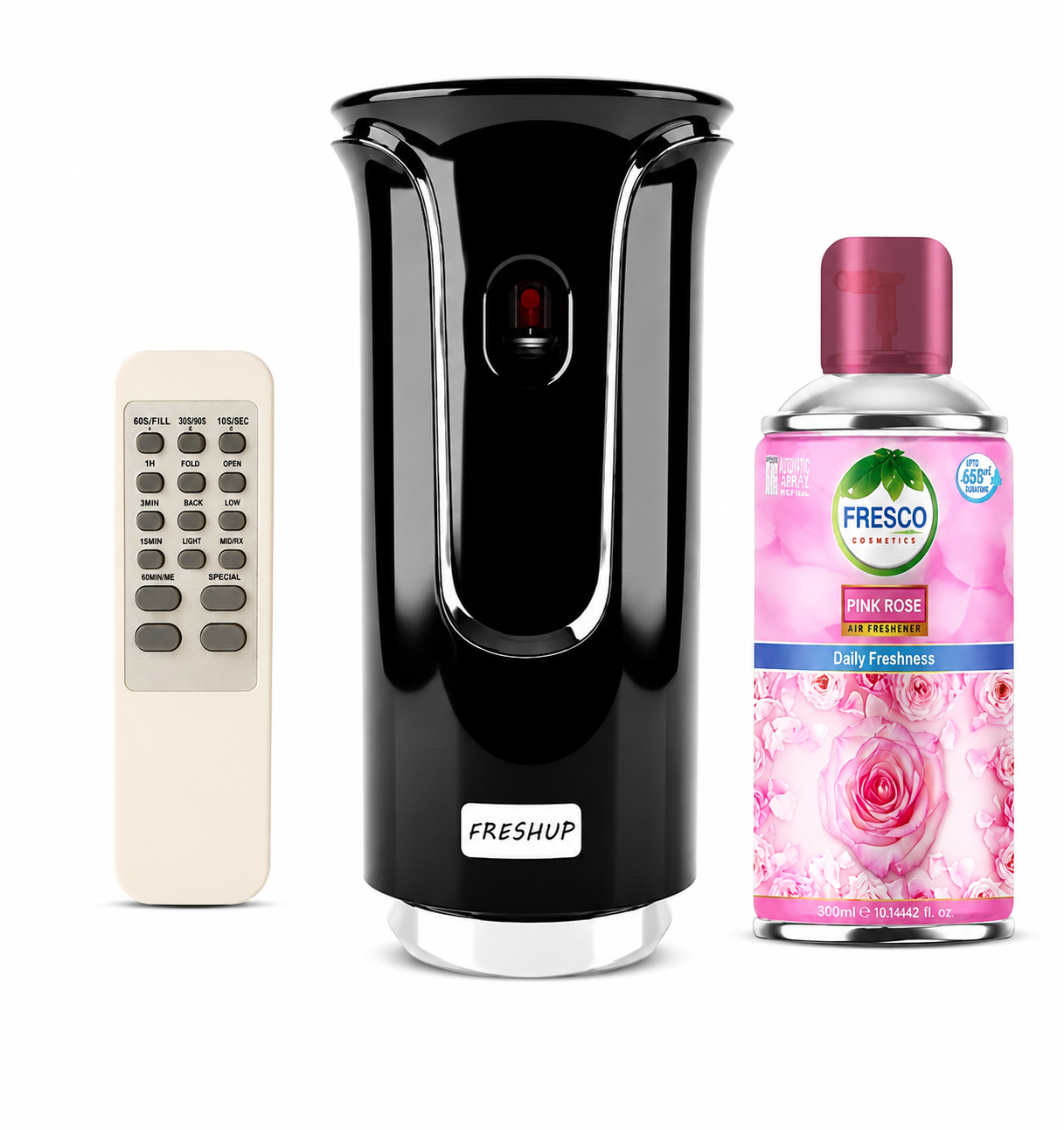 Freshup Premium Black LED Remote Control Automatic Air Freshener Dispenser with Free Air Freshener & Batteries