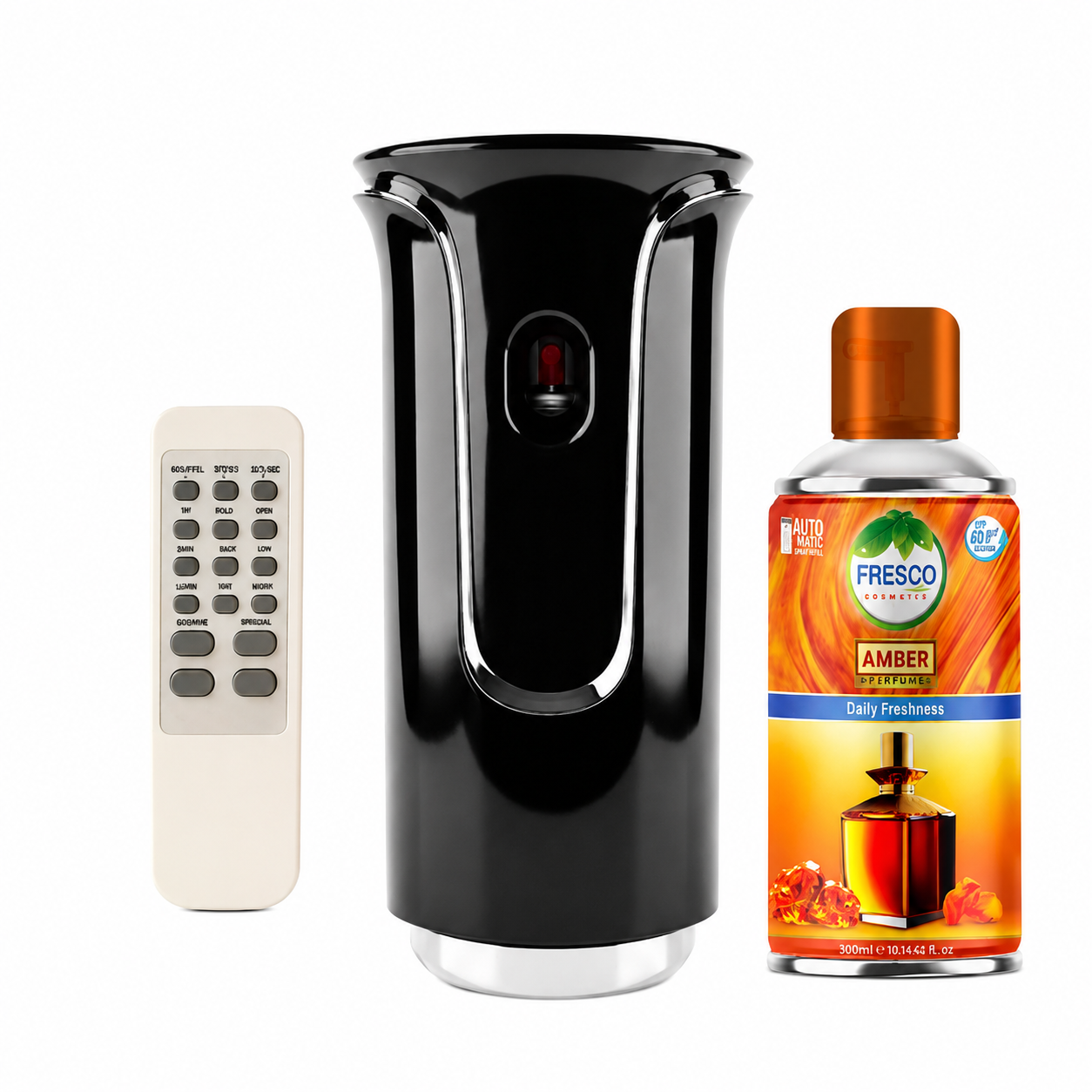 Freshup Premium Black LED Remote Control Automatic Air Freshener Dispenser with Free Air Freshener & Batteries
