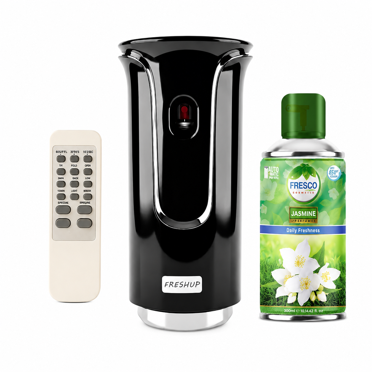 Freshup Premium Black LED Remote Control Automatic Air Freshener Dispenser with Free Air Freshener & Batteries