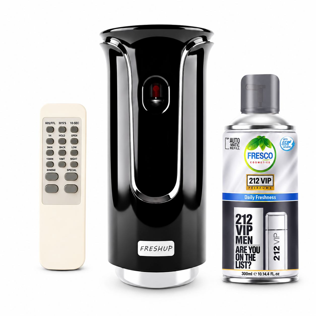 Freshup Premium Black LED Remote Control Automatic Air Freshener Dispenser with Free Air Freshener & Batteries