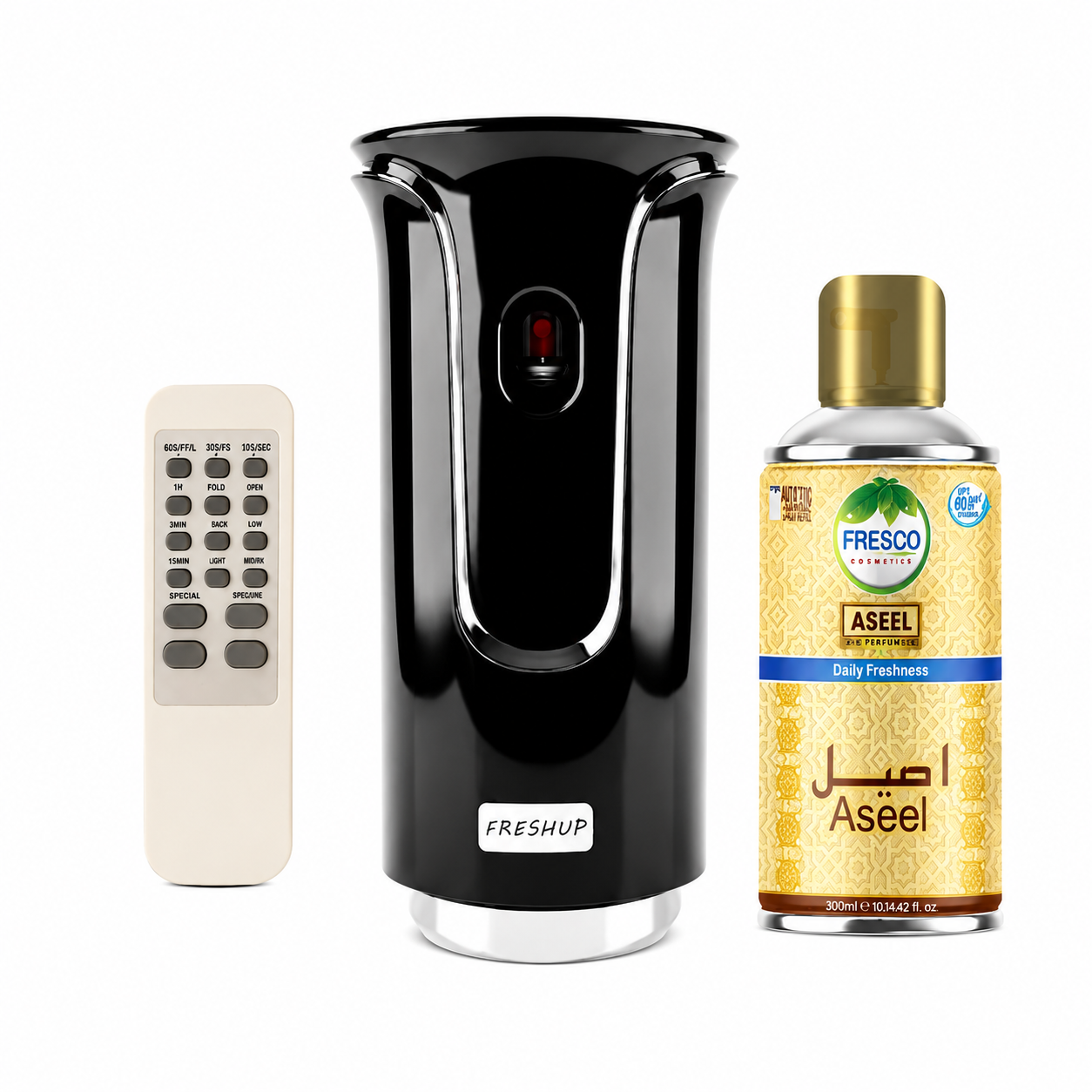 Freshup Premium Black LED Remote Control Automatic Air Freshener Dispenser with Free Air Freshener & Batteries