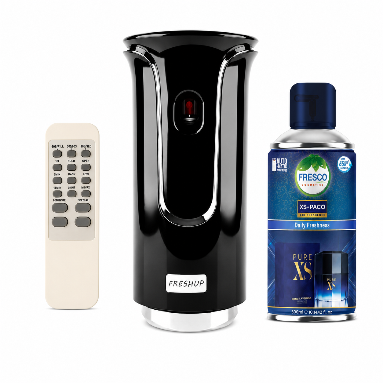 Freshup Premium Black LED Remote Control Automatic Air Freshener Dispenser with Free Air Freshener & Batteries