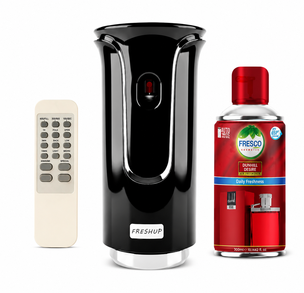 Freshup Premium Black LED Remote Control Automatic Air Freshener Dispenser with Free Air Freshener & Batteries