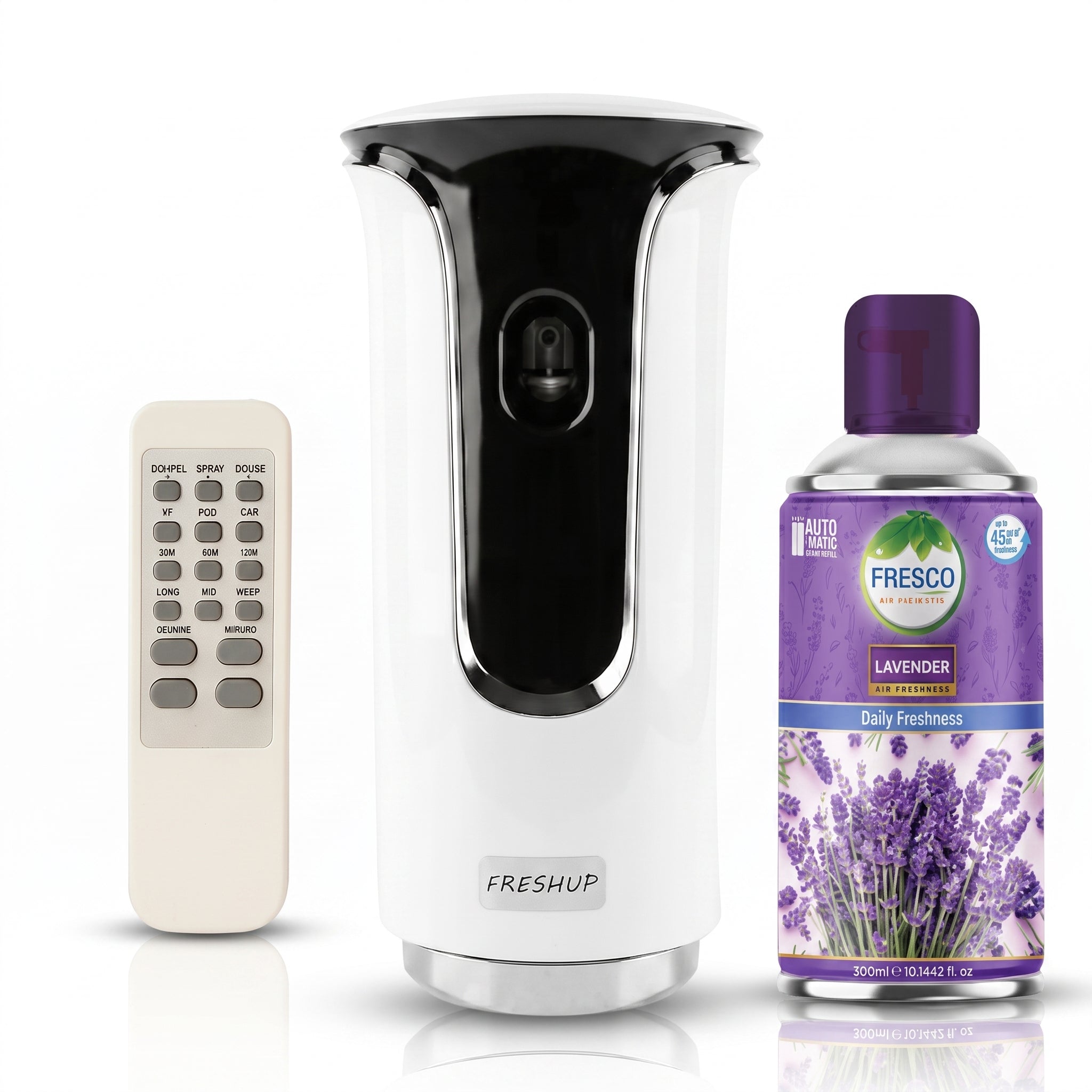 Freshup Premium LED Remote Control Automatic Air Freshener Dispenser with Free Air Freshener & D-Size Batteries