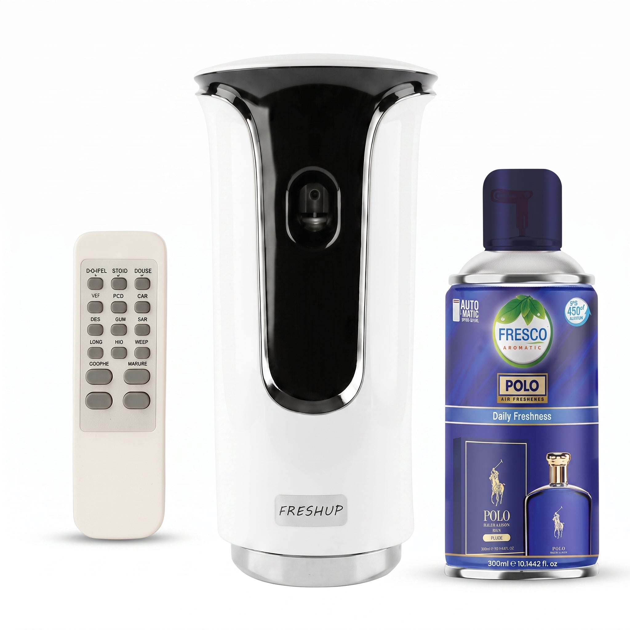 Freshup Premium LED Remote Control Automatic Air Freshener Dispenser with Free Air Freshener & D-Size Batteries