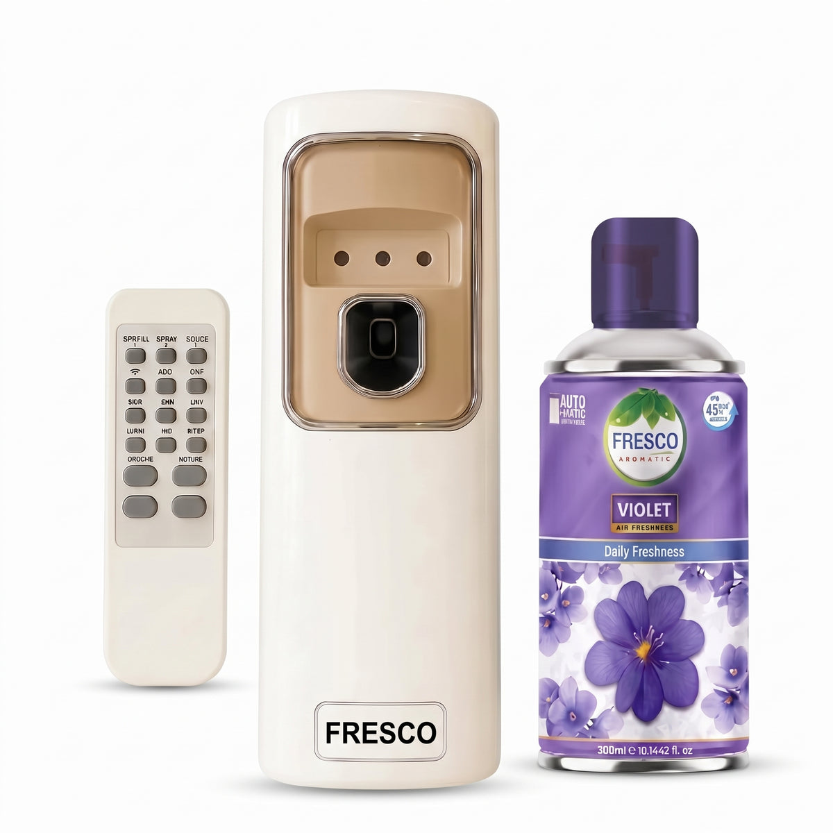 Fresco Automatic Air Freshener Dispenser + Violet Refill (300ml) with Remote