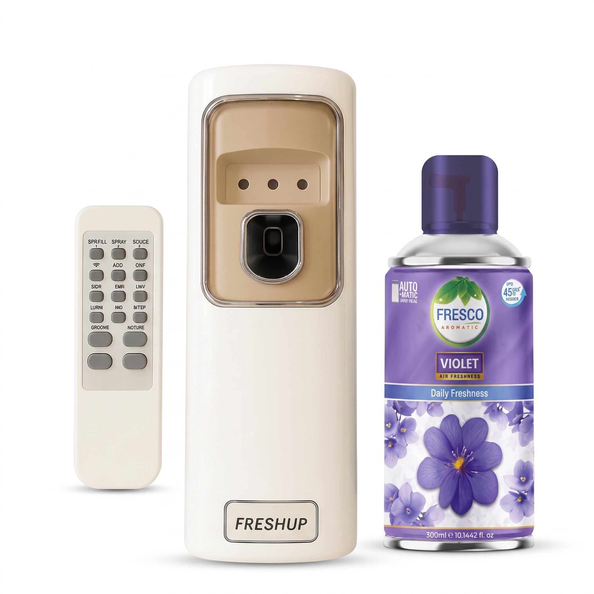 FreshUp Automatic Air Freshener Dispenser + Violet Refill (300ml) with Remote