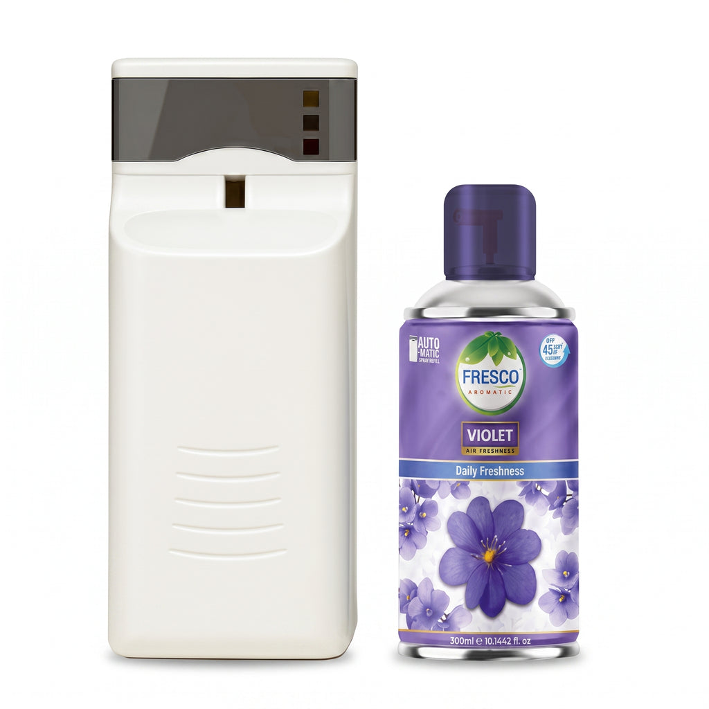 Fresco Automatic Air Freshener Dispenser + Refill – Smart Fragrance Spray Machine  | 2 X D size Cell FREE