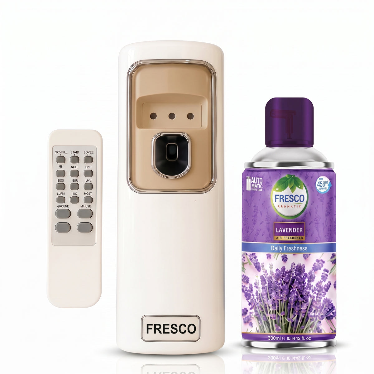 Fresco Automatic Air Freshener Dispenser + Violet Refill (300ml) with Remote