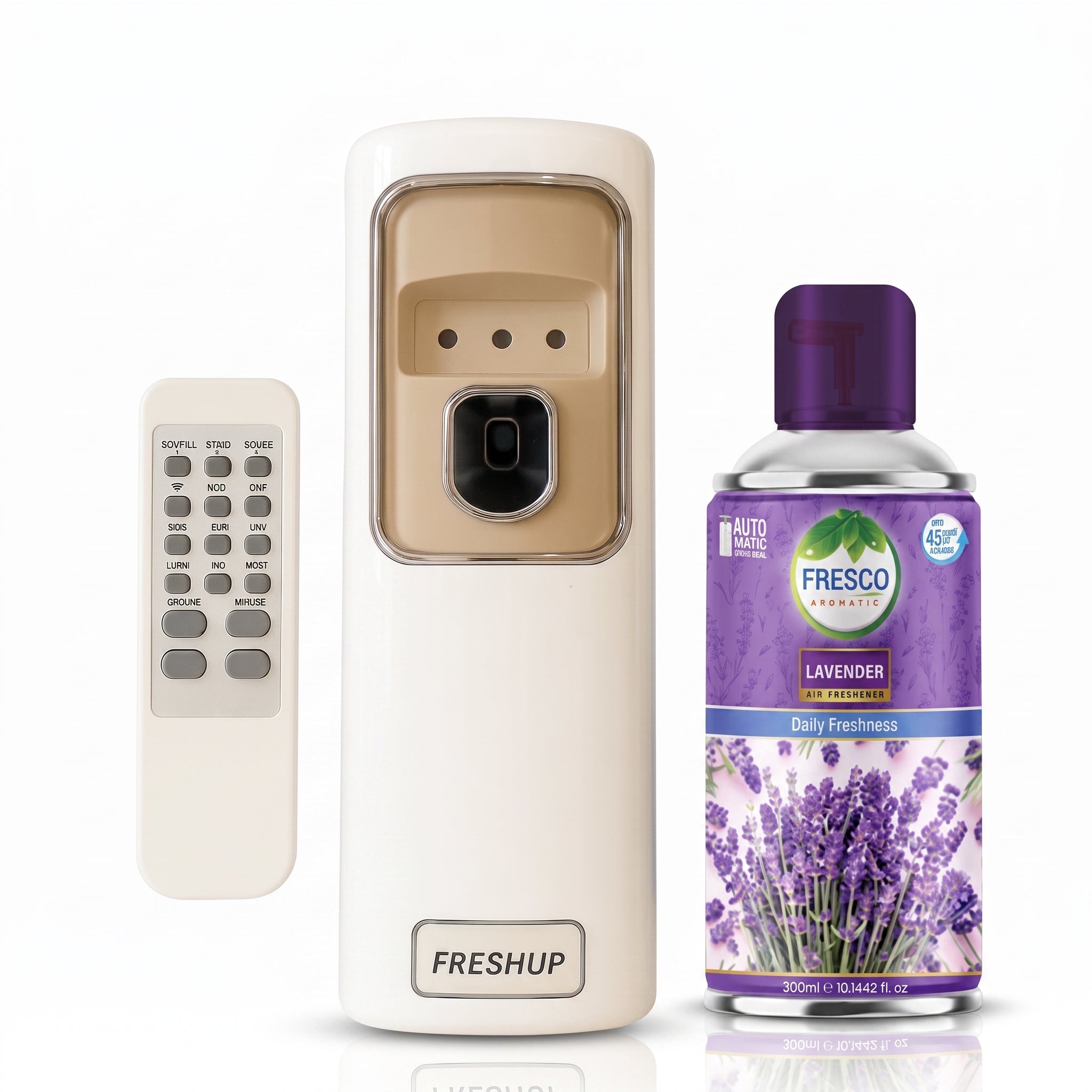 FreshUp Automatic Air Freshener Dispenser + Violet Refill (300ml) with Remote