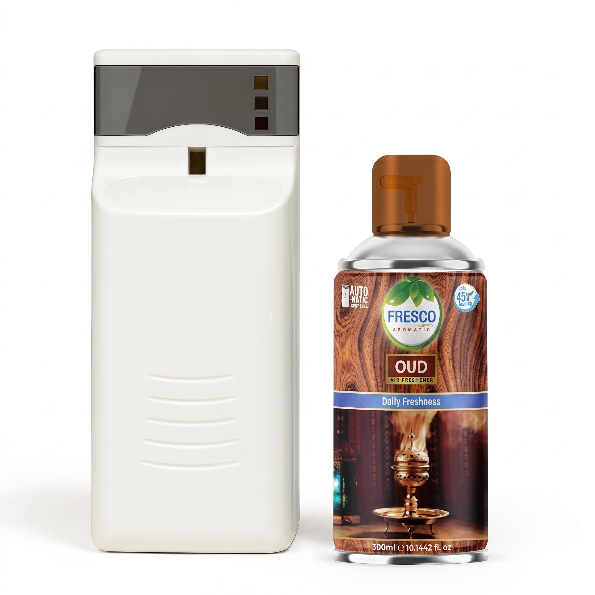 Fresco Automatic Air Freshener Dispenser + Refill – Smart Fragrance Spray Machine  | 2 X D size Cell FREE